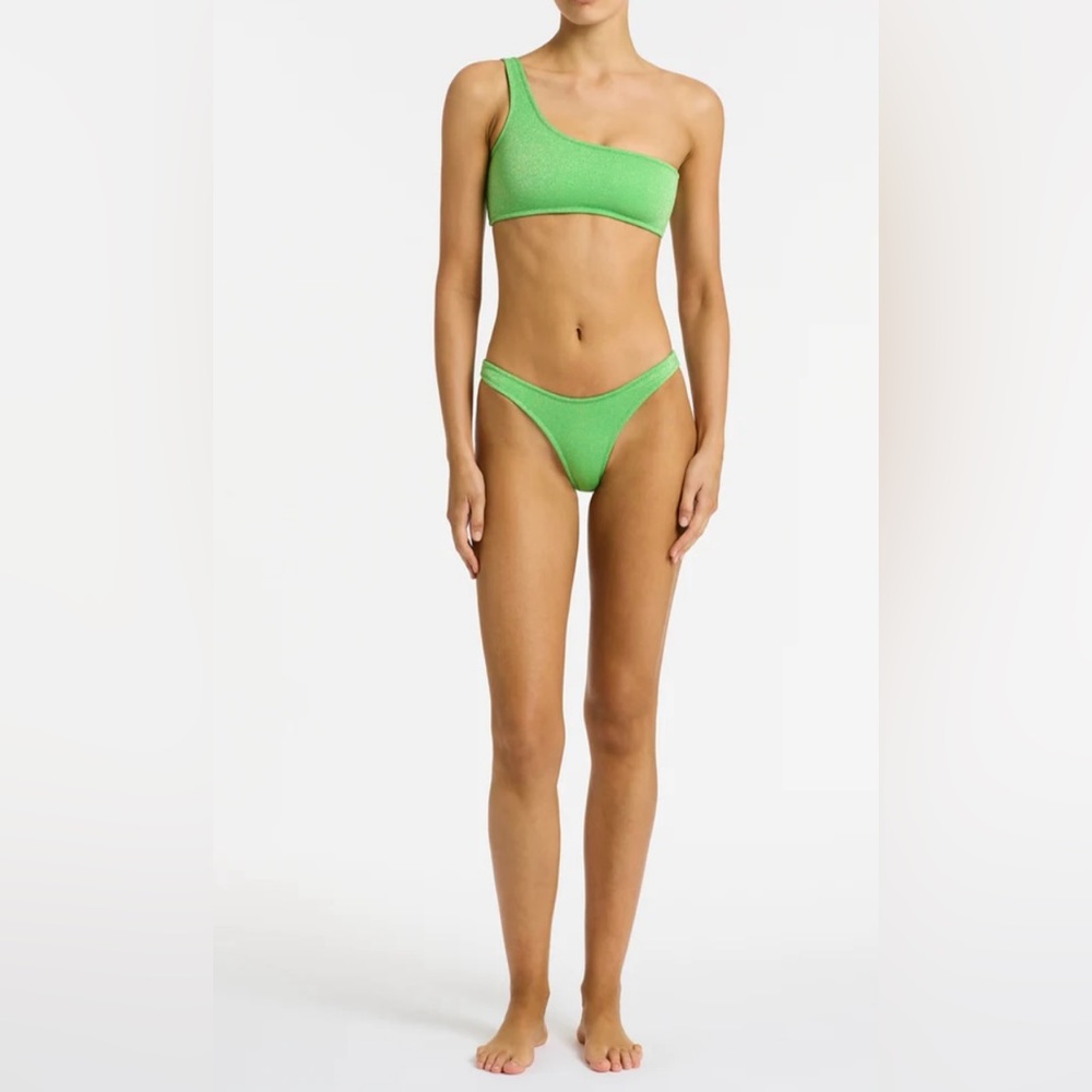 Triangl one shoulder bikini in green sparkle